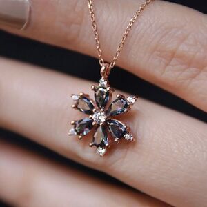925 Silver Rose Plated Lotus Flower Necklace NEW
